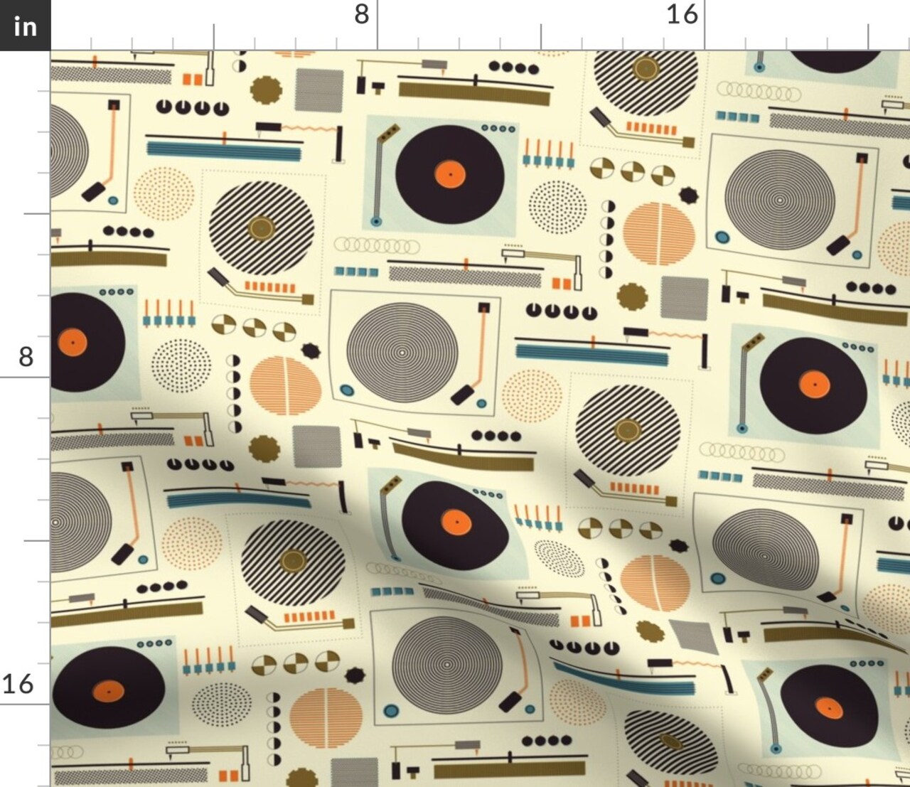 Bauhaus Records Player Music Mid Century Modern Vintage Players Custom Printed Fabric by Spoonflower Various Fabrics by the Yard or Fat Quarter